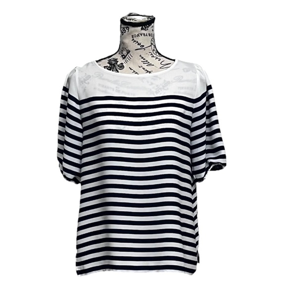 LOFT Sheer Striped Blouse Tunic Boxy Nautical Preppy Coastal Beach Boho PS - Picture 1 of 8